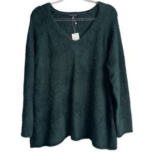 Eileen Fisher Size XL Pine Green V-Neck Sweater Organic Cotton Eyelash NWT